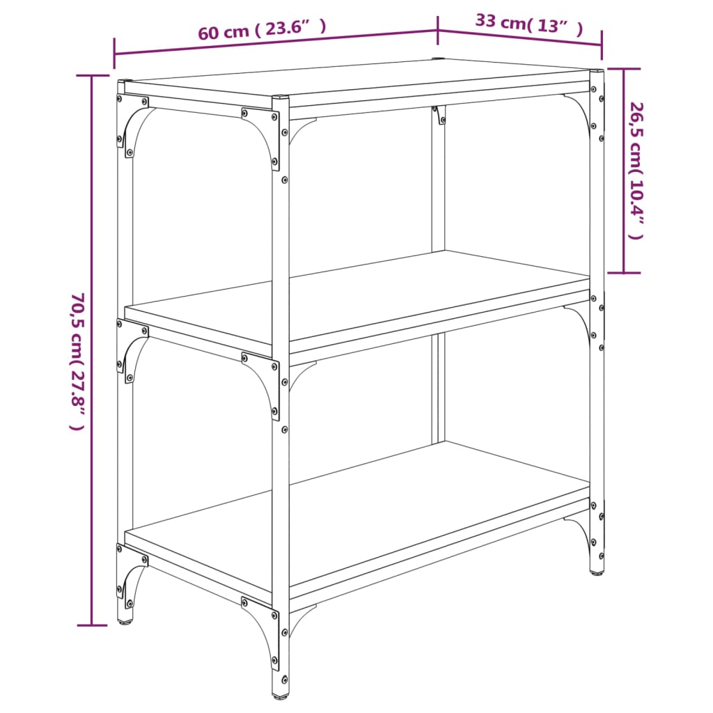 Bokhylle sonoma eik 60x33x70,5 cm konstruert tre og stål
