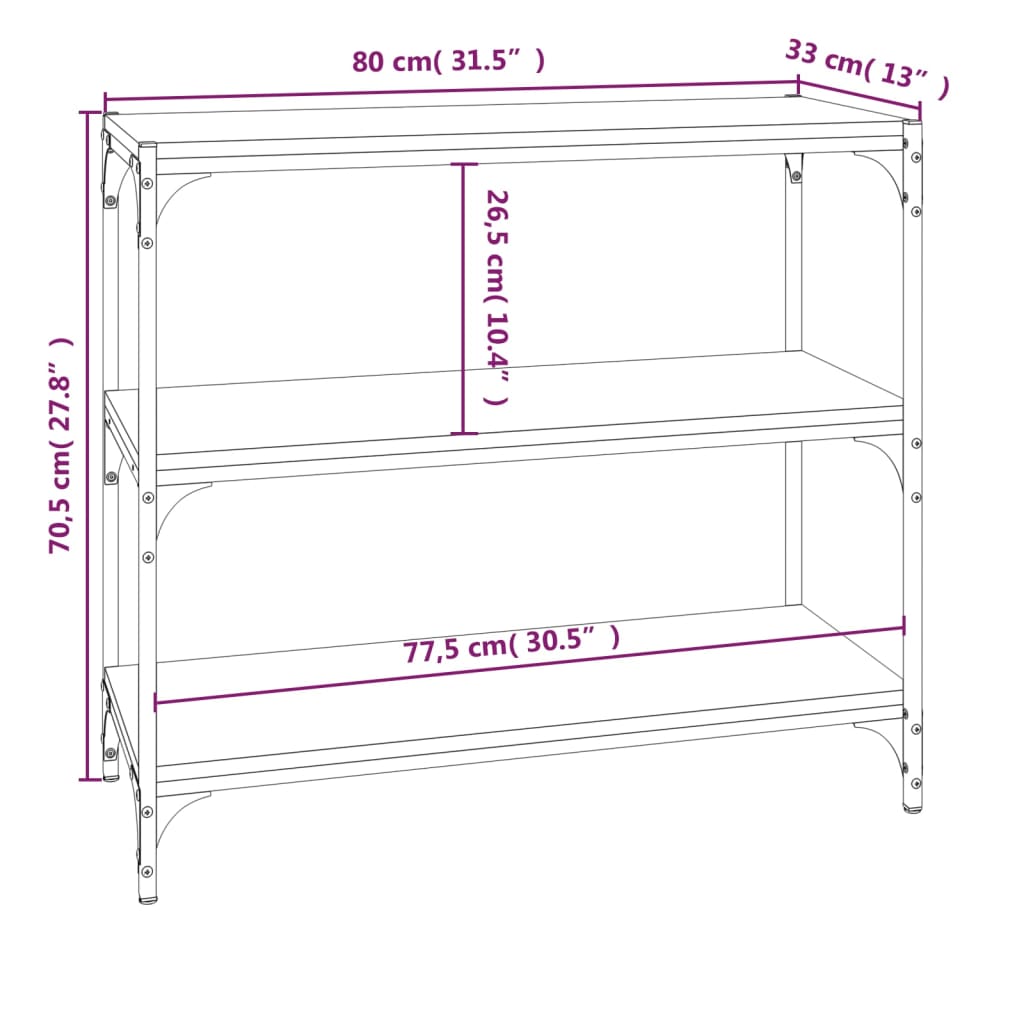 Bokhylle sonoma eik 80x33x70,5 cm konstruert tre og stål