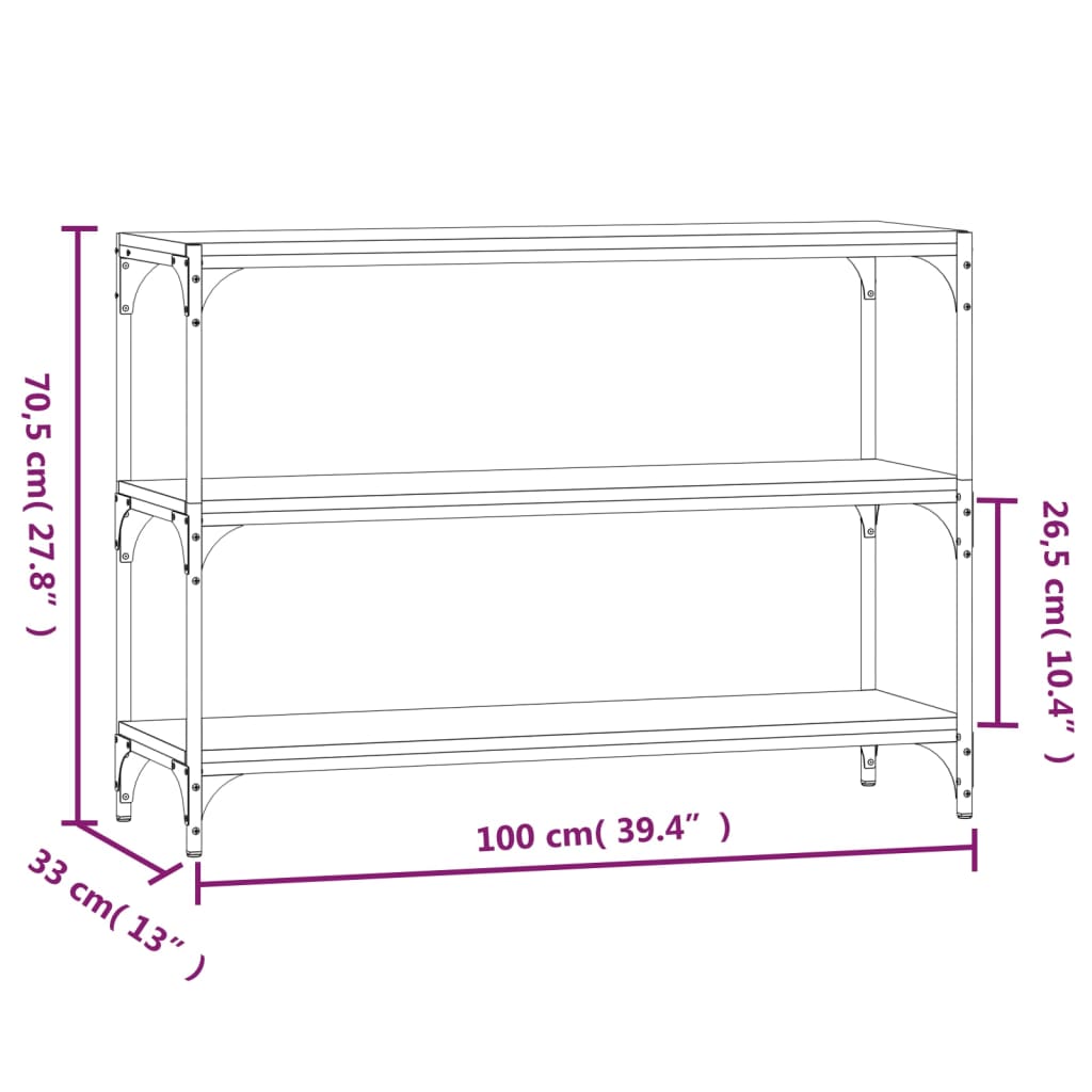 Bokhylle Sonoma eik 100x33x70,5 cm konstruert tre og stål