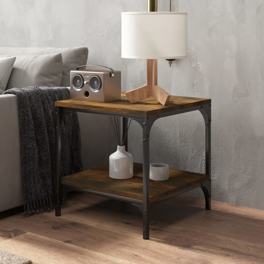 Sidebord 2 stk røkt eik 40x40x40 cm konstruert tre