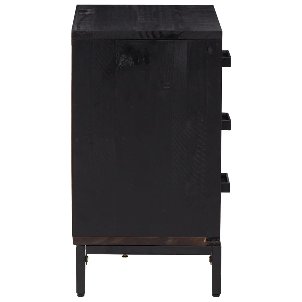 Nattbord svart 40x30x55 cm gjenvunnet heltre furu