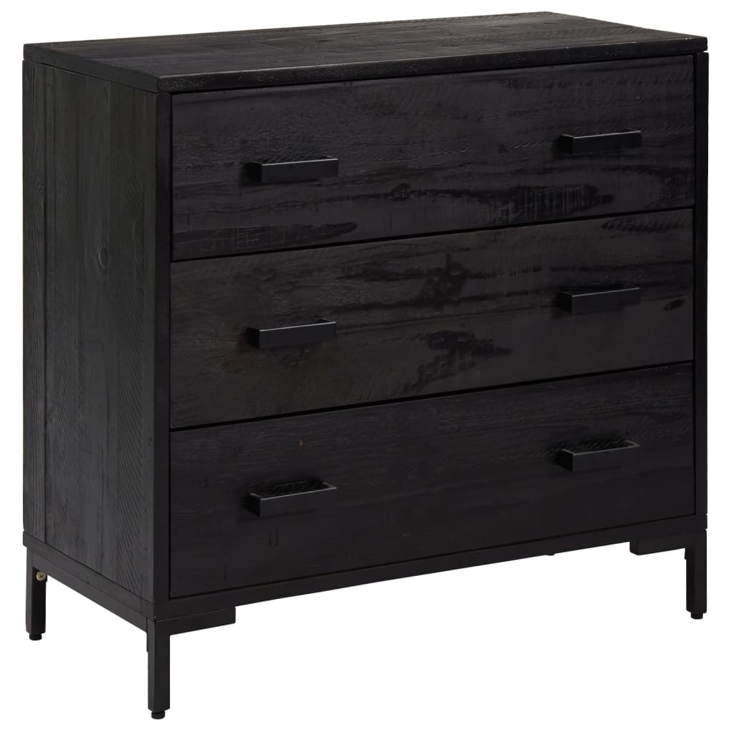 Kommode svart 75x35x70 cm heltre furu