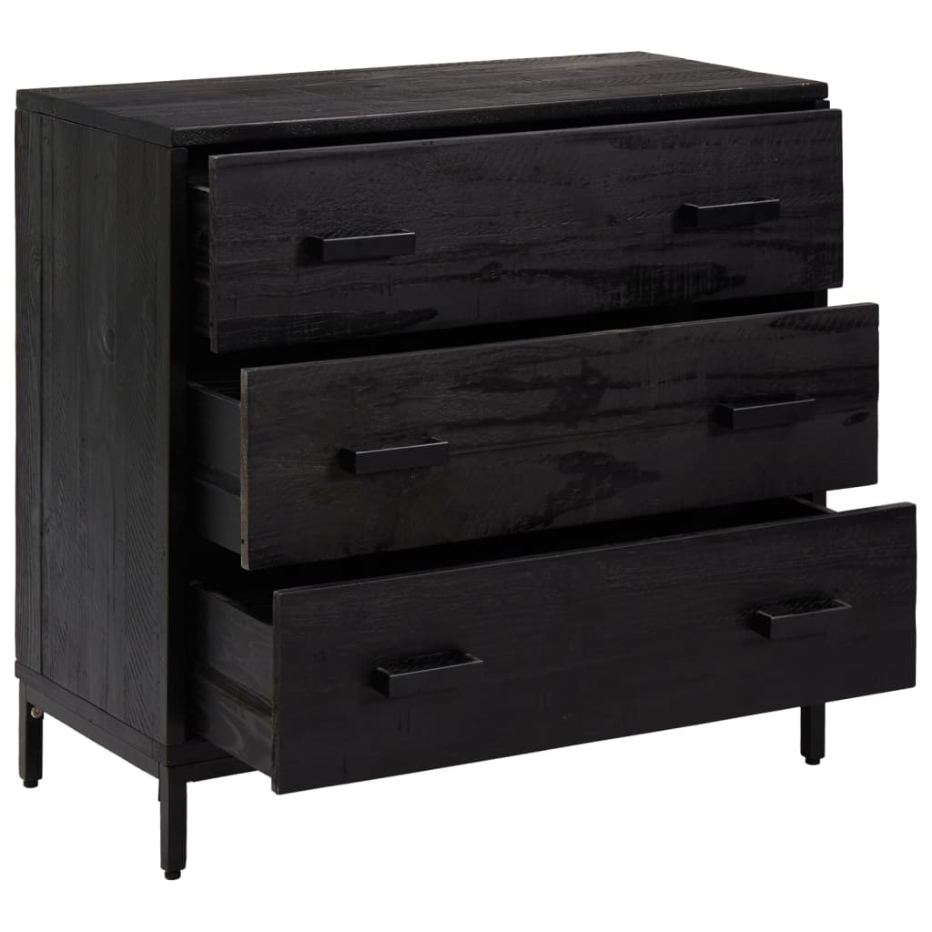 Kommode svart 75x35x70 cm heltre furu