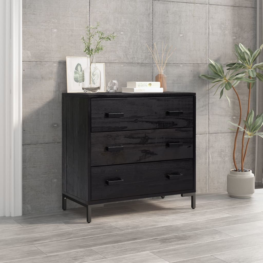 Kommode svart 75x35x70 cm heltre furu
