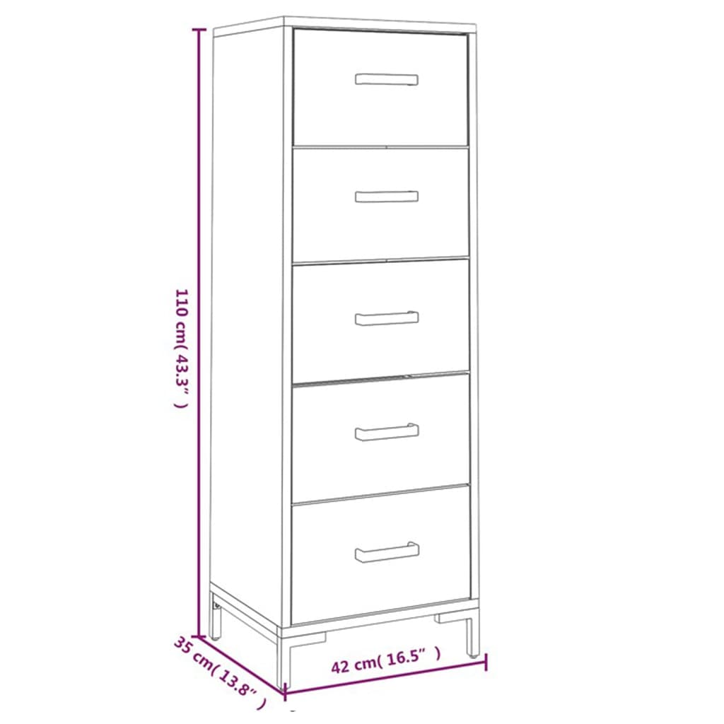 Kommode svart 42x35x110 cm heltre furu