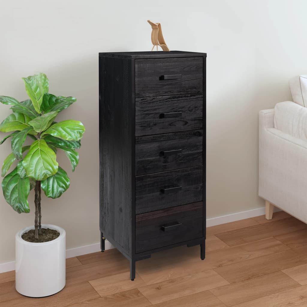 Kommode svart 42x35x110 cm heltre furu