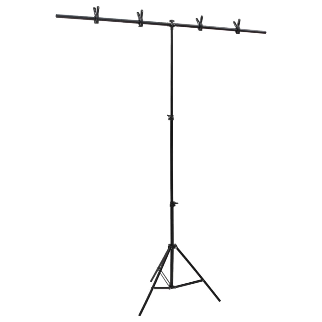 Bakgrunnsstativ T-form svart 151x60x(70-200) cm