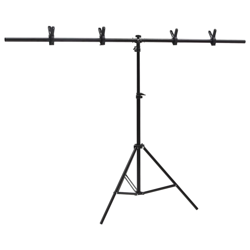 Bakgrunnsstativ T-form svart 151x60x(70-200) cm