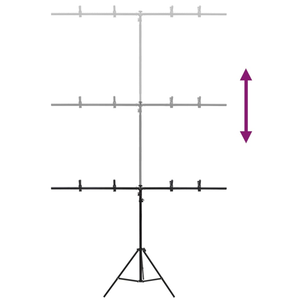 Bakgrunnsstativ T-form svart 151x60x(70-200) cm