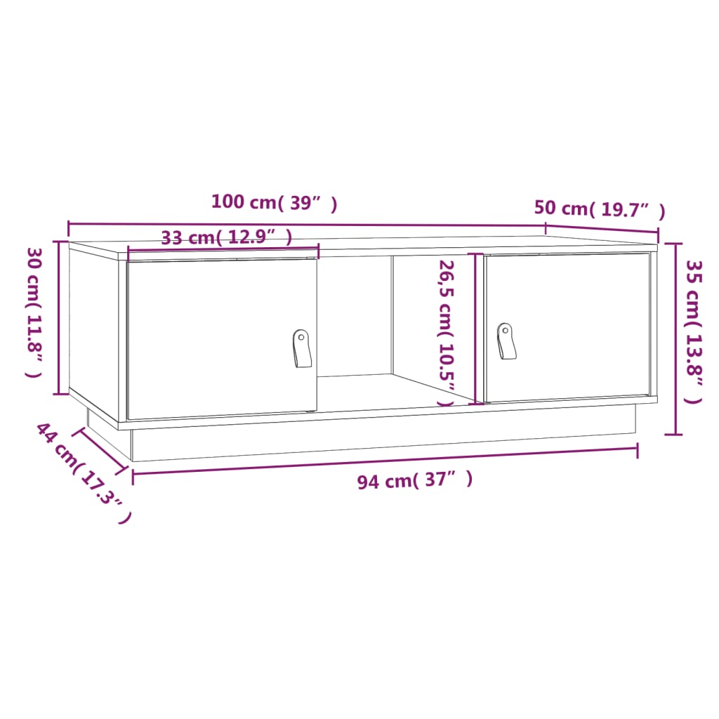Salongbord grå 100x50x35 cm heltre furu