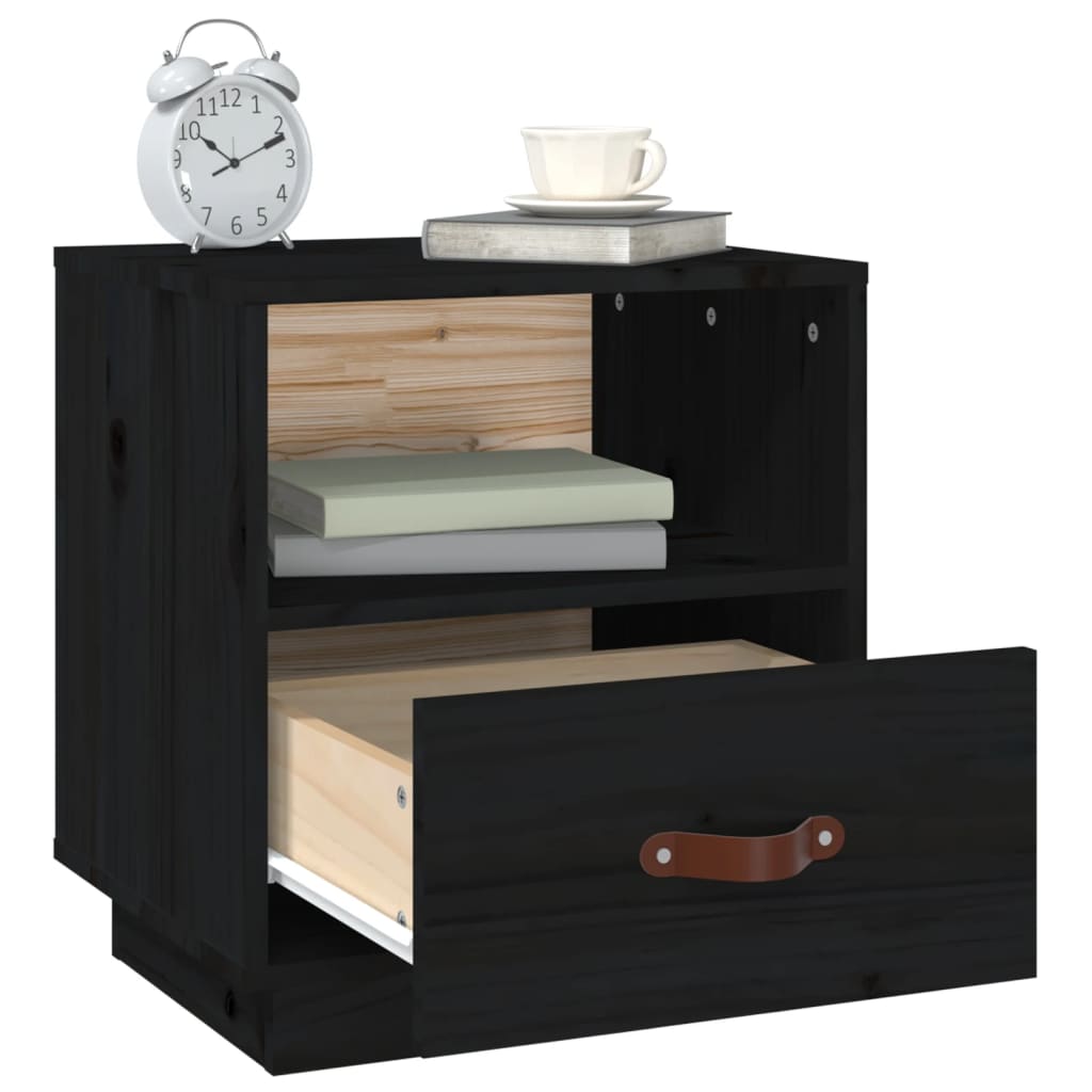 Nattbord 2 stk svart 40x34x45 cm heltre furu