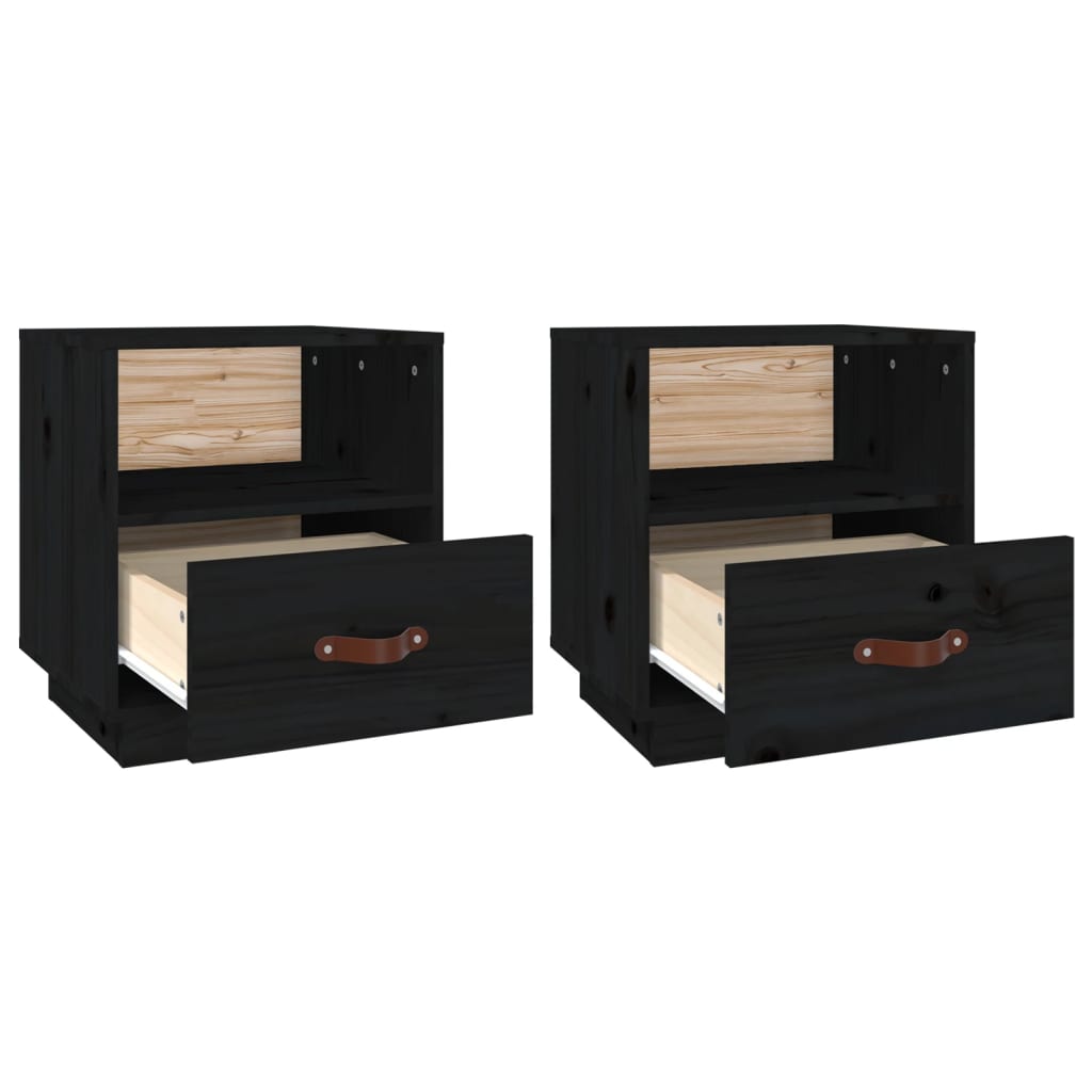 Nattbord 2 stk svart 40x34x45 cm heltre furu