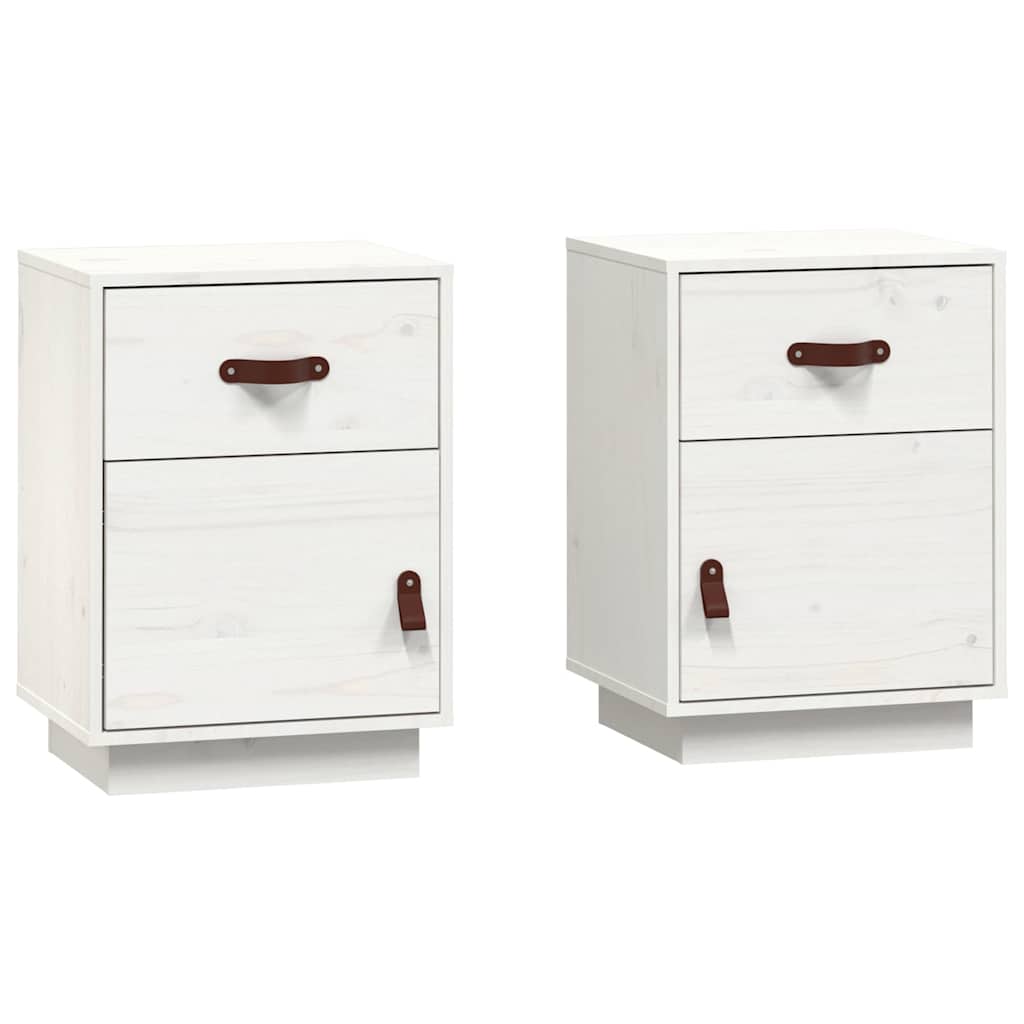 Nattbord 2 stk hvit 40x34x55 cm heltre furu