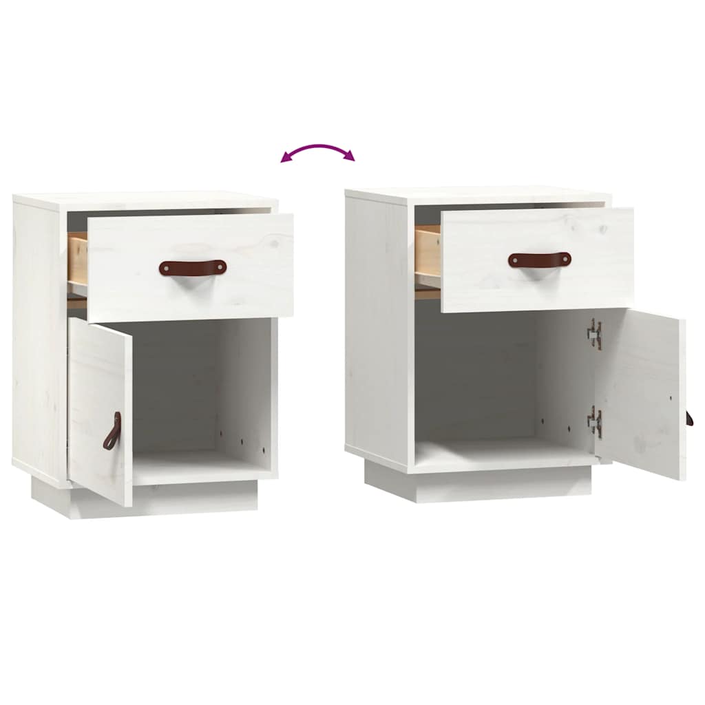 Nattbord 2 stk hvit 40x34x55 cm heltre furu