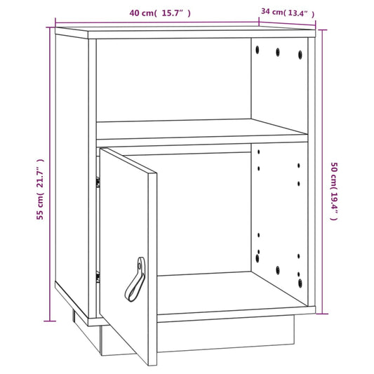Nattbord hvit 40x34x55 cm heltre furu