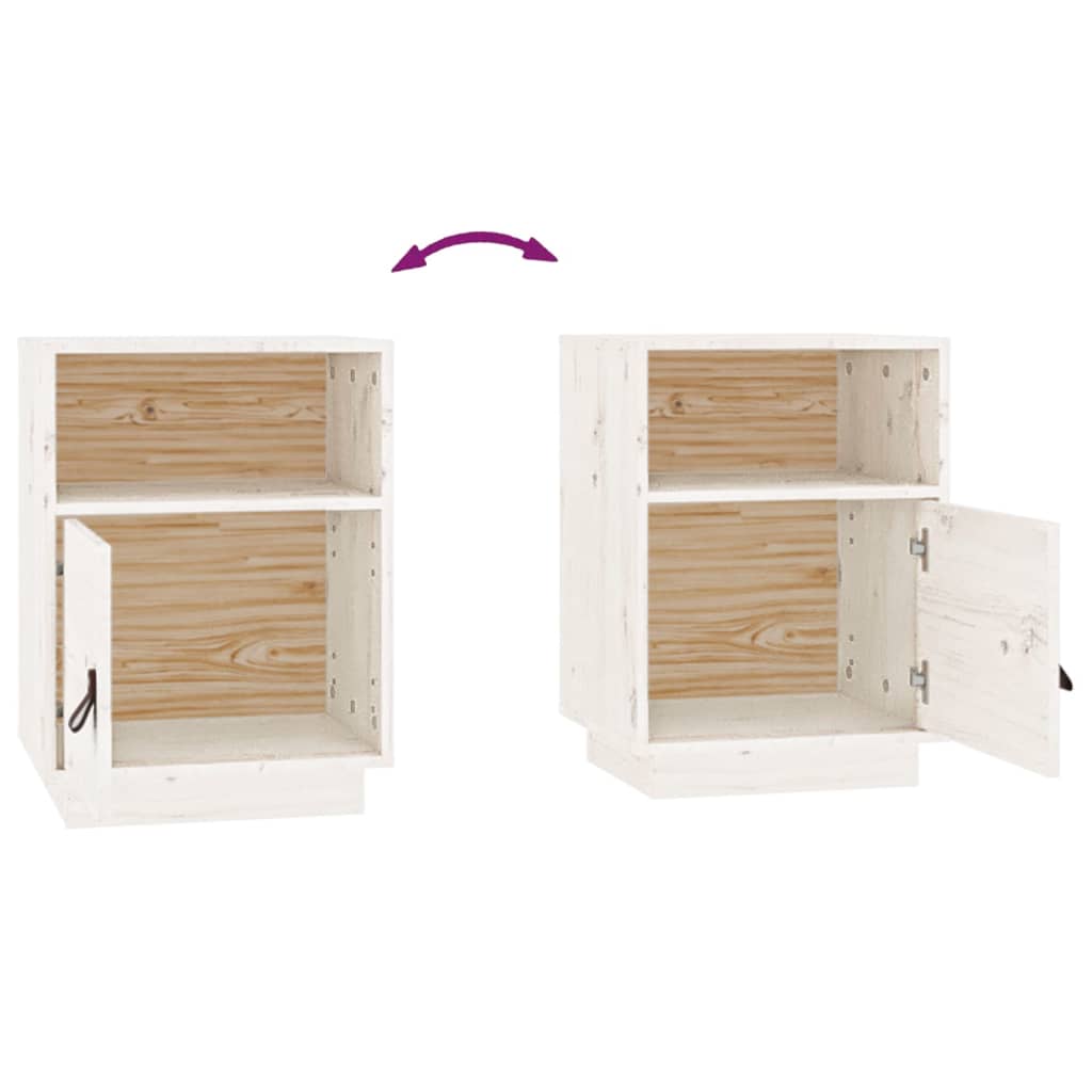 Nattbord 2 stk hvit 40x34x55 cm heltre furu