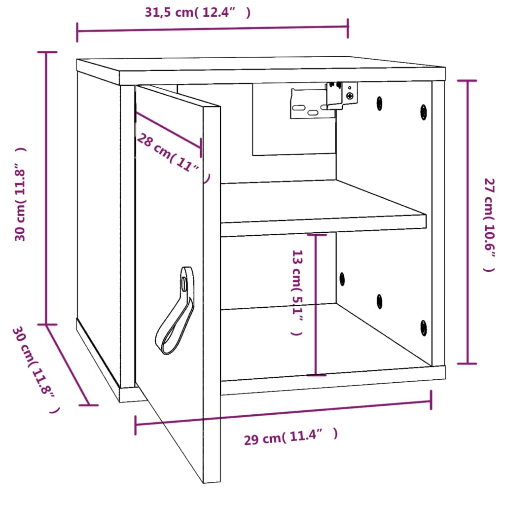 Veggskap 31,5x30x30 cm heltre furu