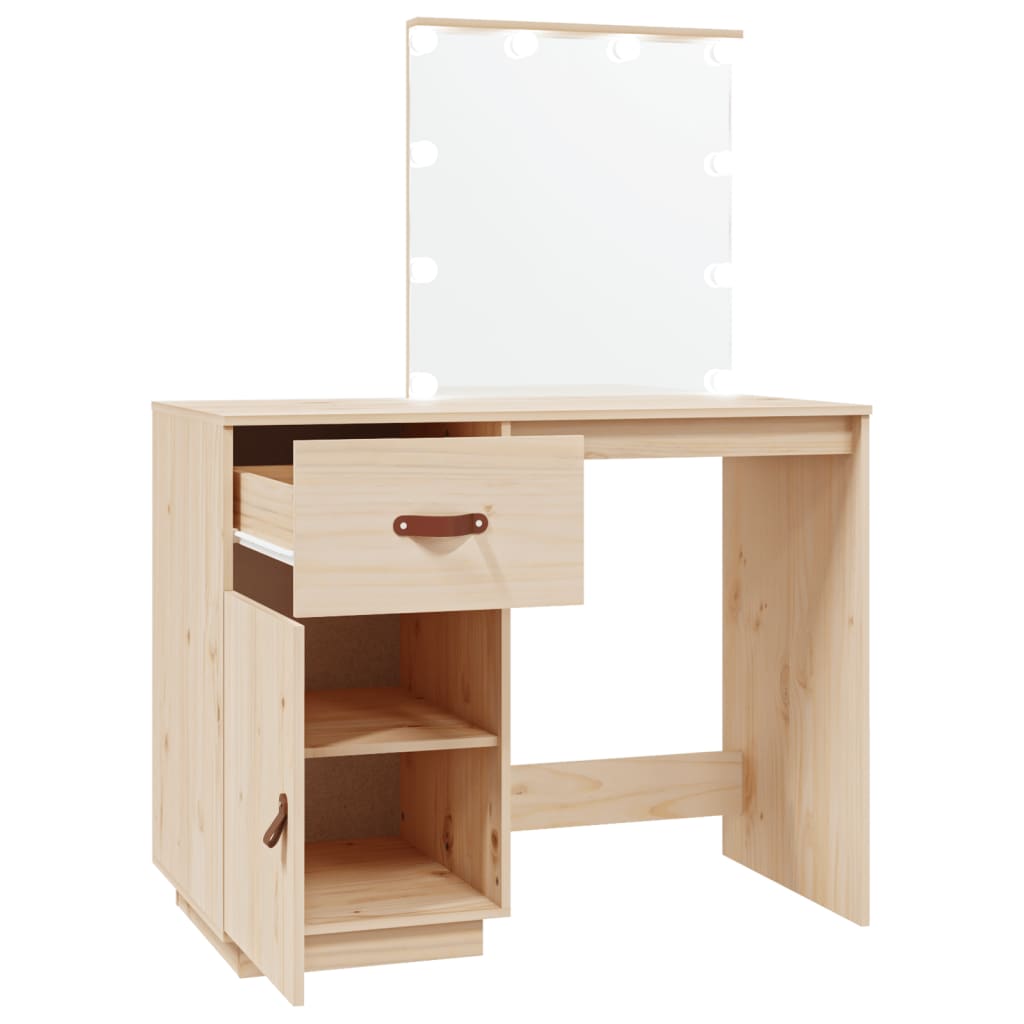 Sminkebord med LED 95x50x133,5 cm heltre furu