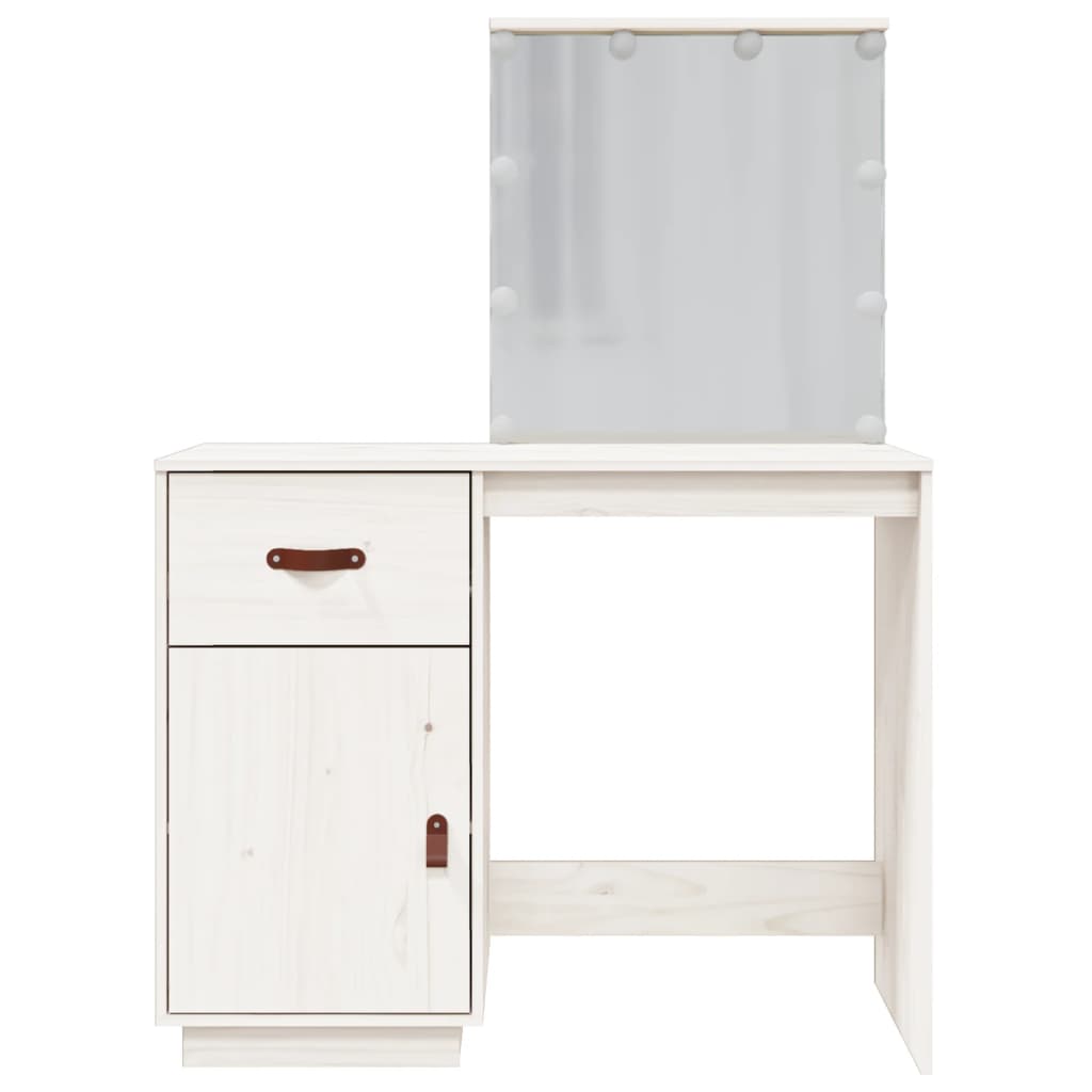 Sminkebord med LED hvit 95x50x133,5 cm heltre furu