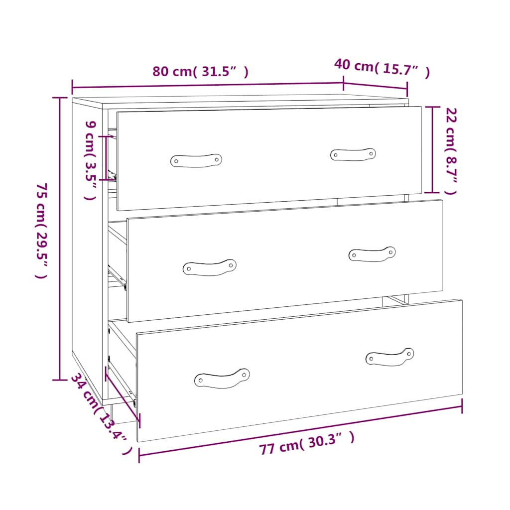Skjenk svart 80x40x75 cm heltre furu