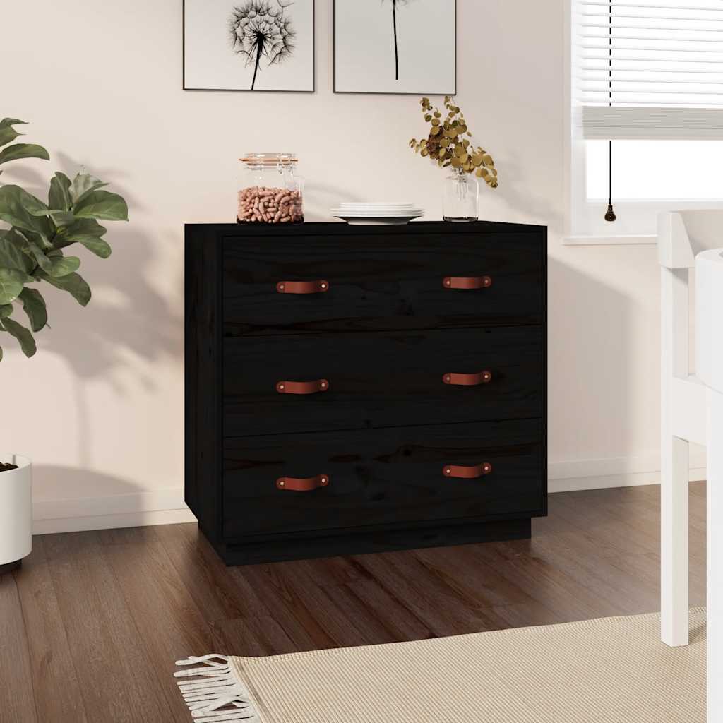 Skjenk svart 80x40x75 cm heltre furu