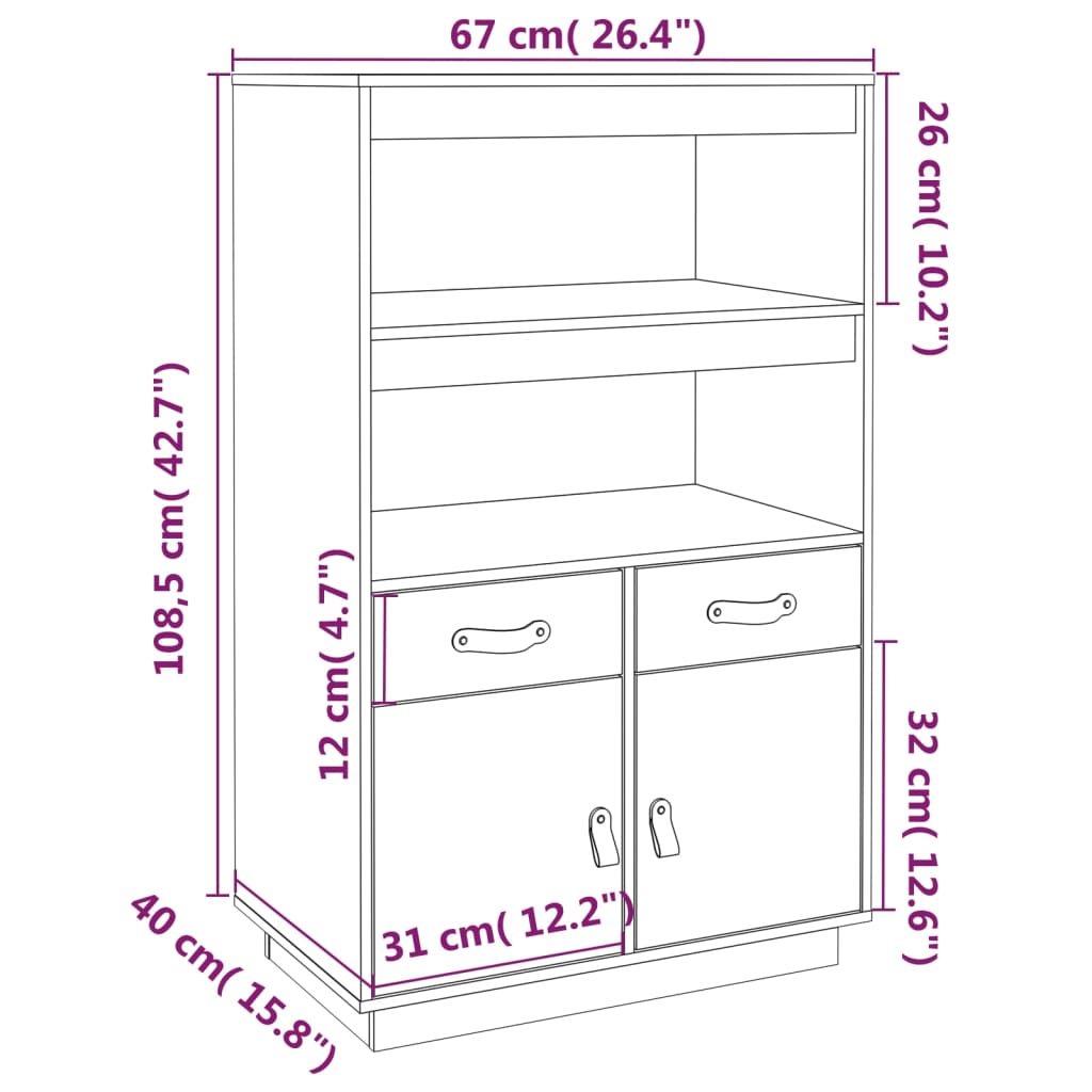 Highboard 67x40x108,5 cm heltre furu