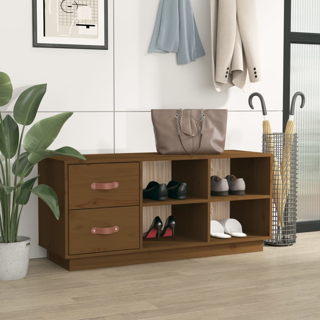 Skobenk honningbrun 100x34x45 cm heltre furu