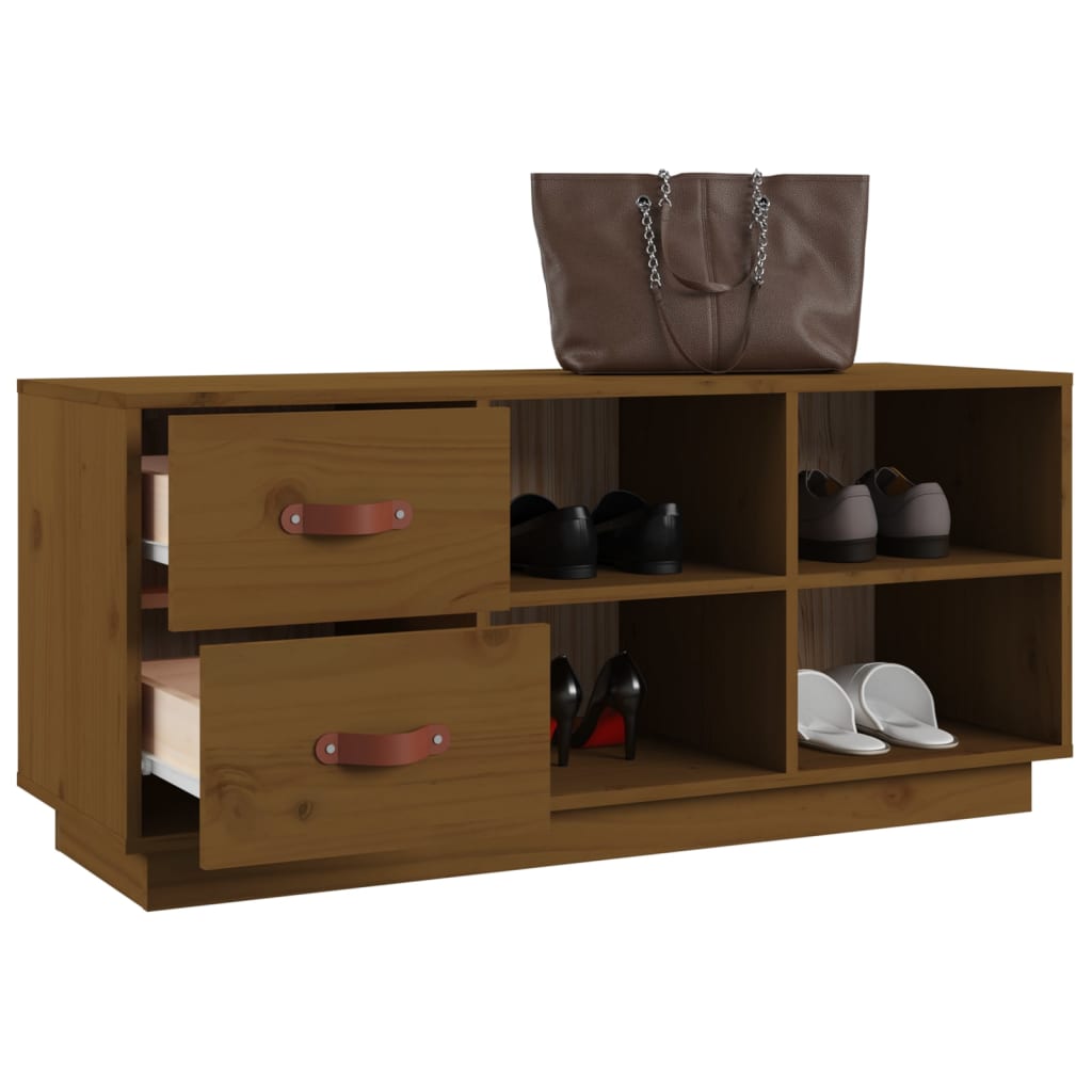 Skobenk honningbrun 100x34x45 cm heltre furu