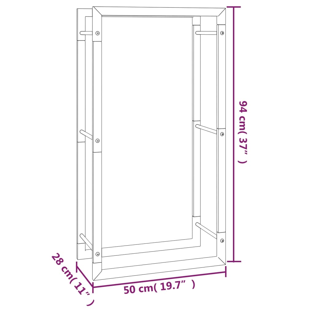 Vedstativ matt svart 50x28x94 cm stål