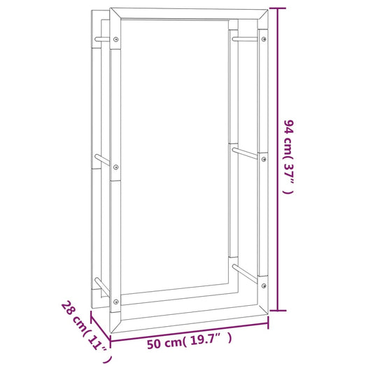 Vedstativ matt svart 50x28x94 cm stål