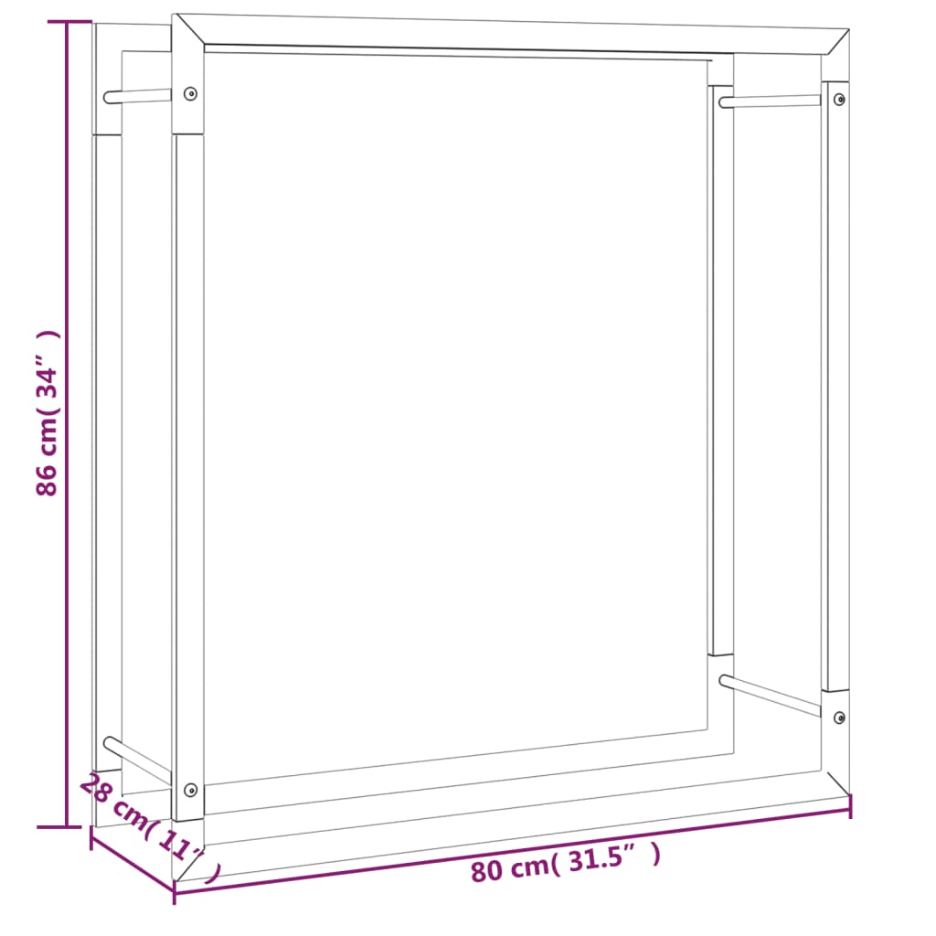 Vedstativ matt svart 80x28x86 cm stål