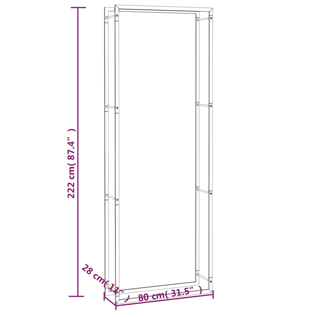 Vedhylle matt svart 80x28x222 cm stål