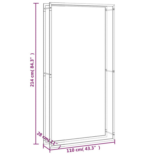Vedstativ matt svart 110x28x214 cm stål