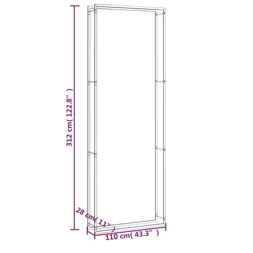Vedstativ matt svart 110x28x312 cm stål