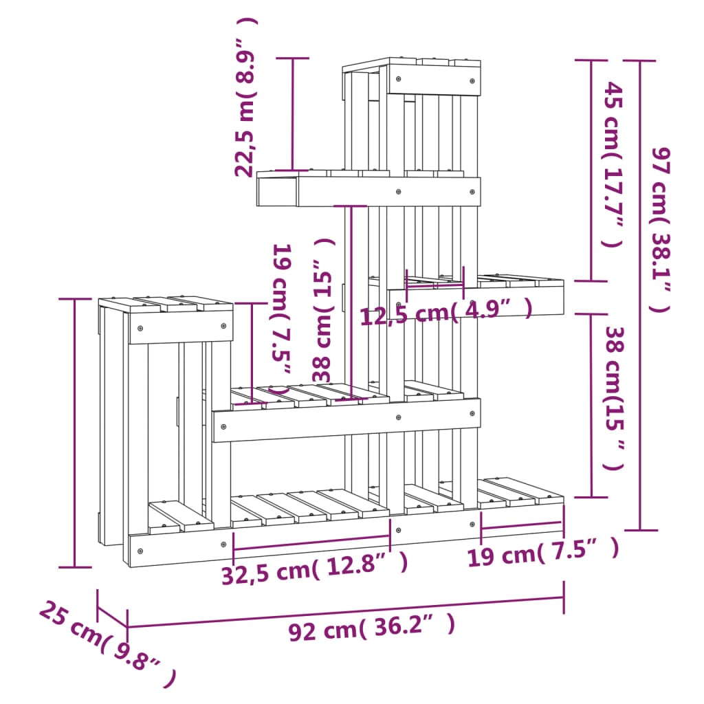 Plantestativ hvit 92x25x97 cm heltre furu