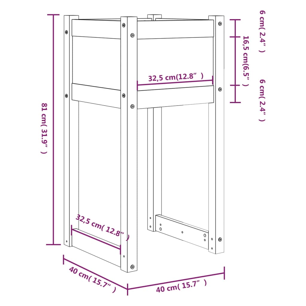 Plantekasse hvit 40x40x81 cm heltre furu