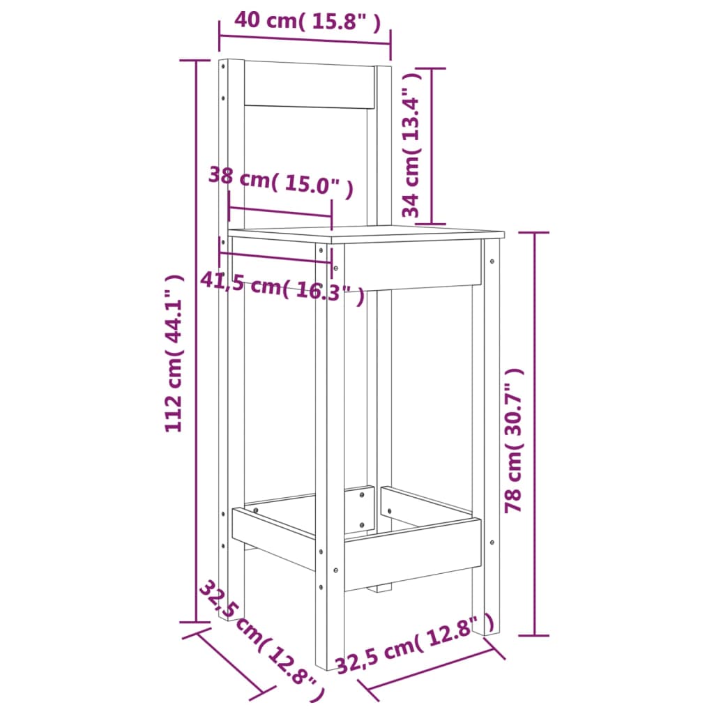 Barstoler 2 stk 40x41,5x112 cm heltre furu vidaXL