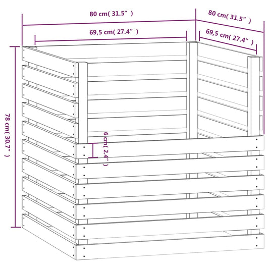 Kompostkasse 80x80x78 cm heltre furu