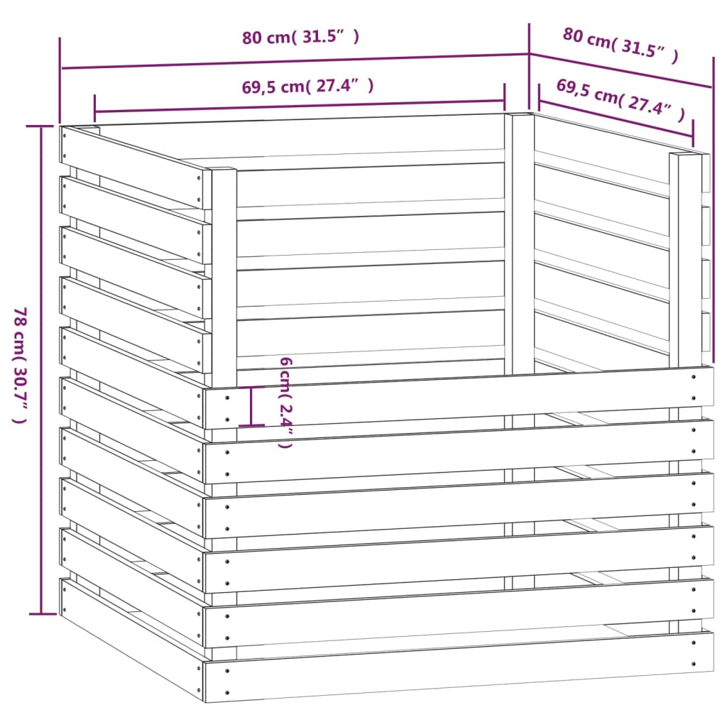 Kompostkasse hvit 80x80x78 cm heltre furu