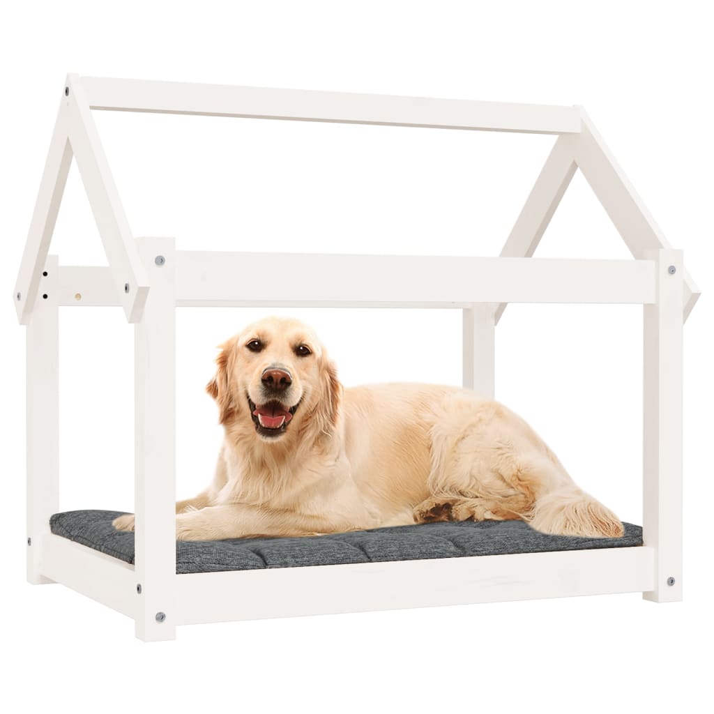 Hundeseng hvit 81x60x70 cm heltre furu