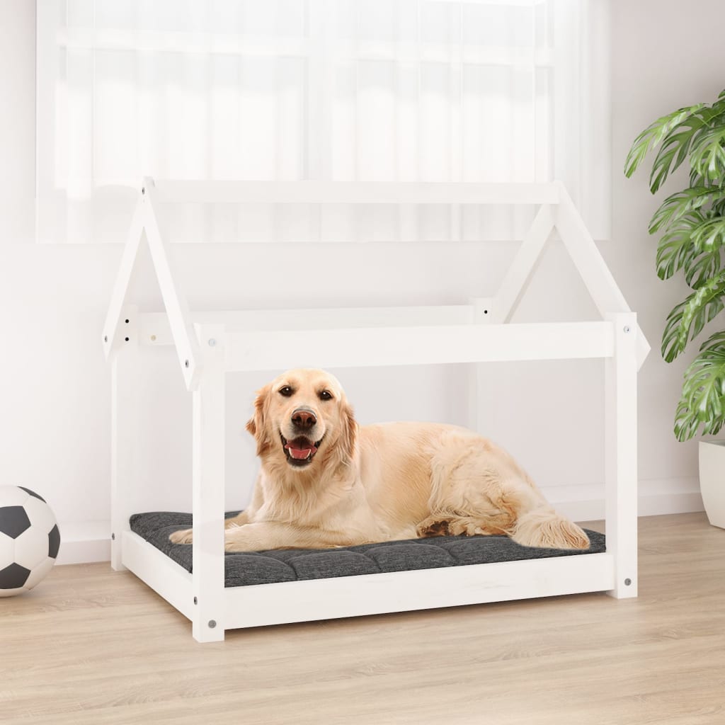 Hundeseng hvit 81x60x70 cm heltre furu
