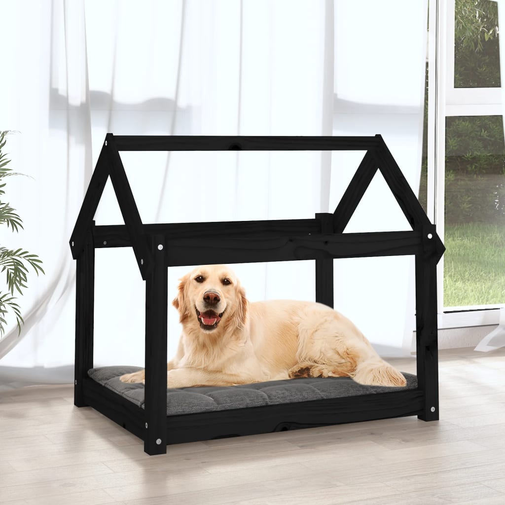 Hundeseng svart 81x60x70 cm heltre furu