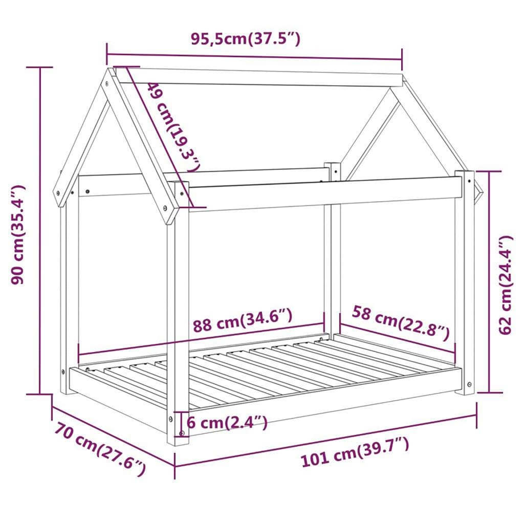 Hundeseng honningbrun 101x70x90 cm heltre furu