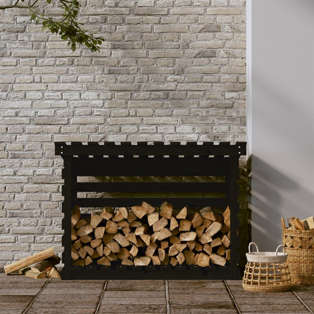 Vedstativ svart 108x73x79 cm heltre furu
