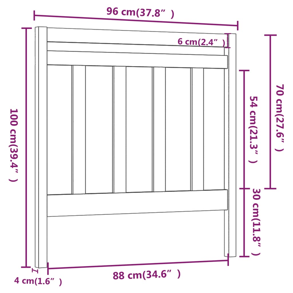 Sengegavl svart 95x4x100 cm heltre furu