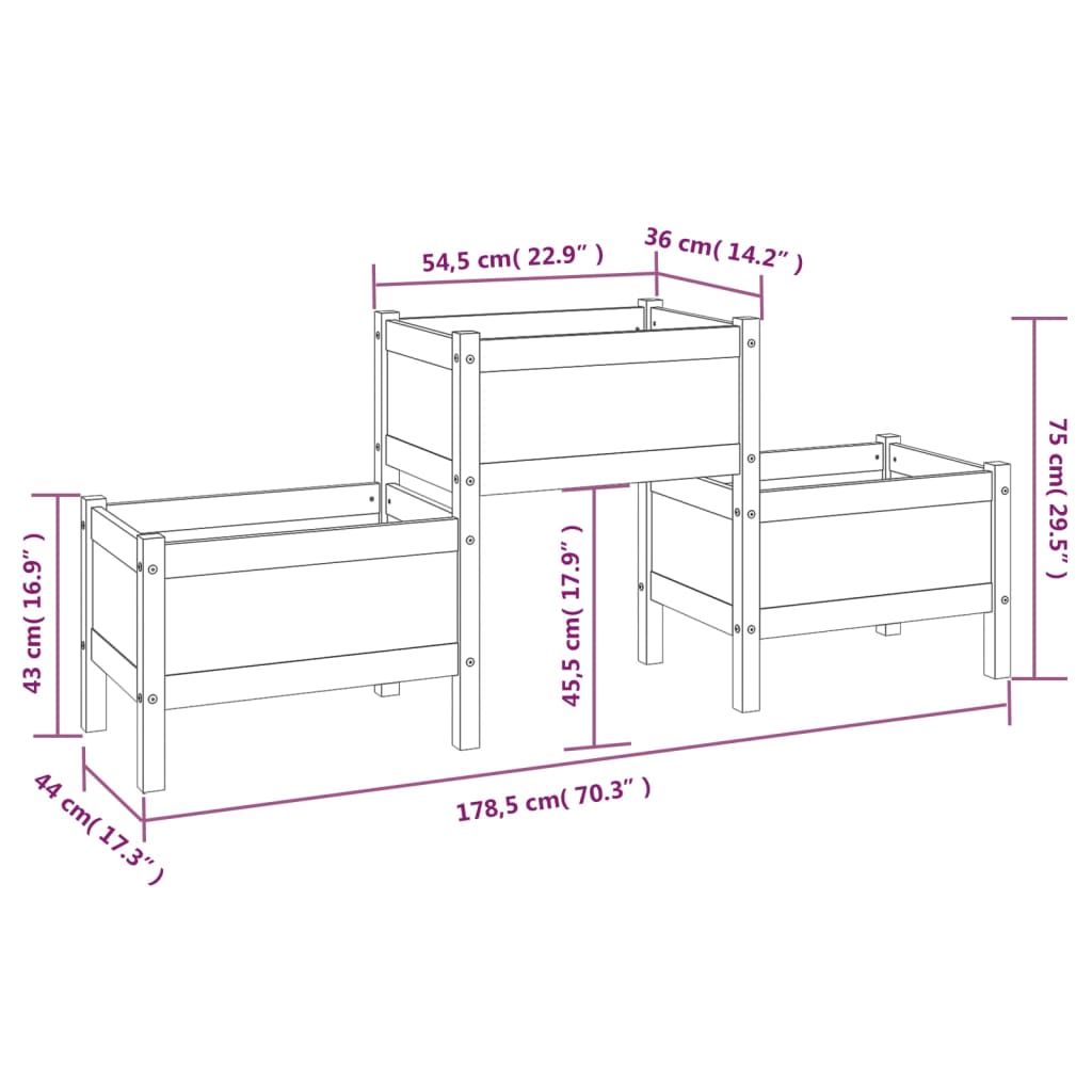 Plantekasse honningbrun 178,5x44x75 cm heltre furu