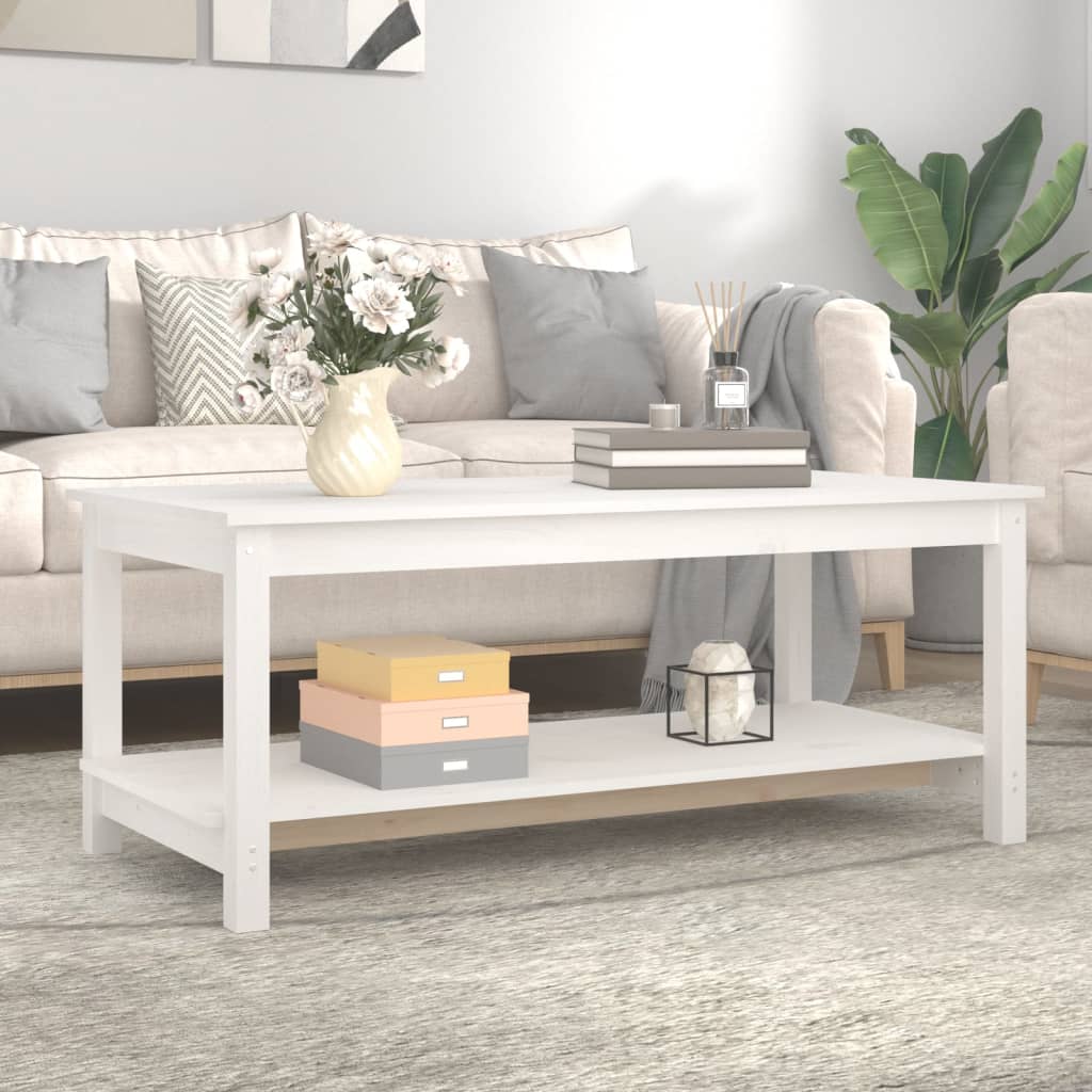 Salongbord hvit 110x55x45 cm heltre furu