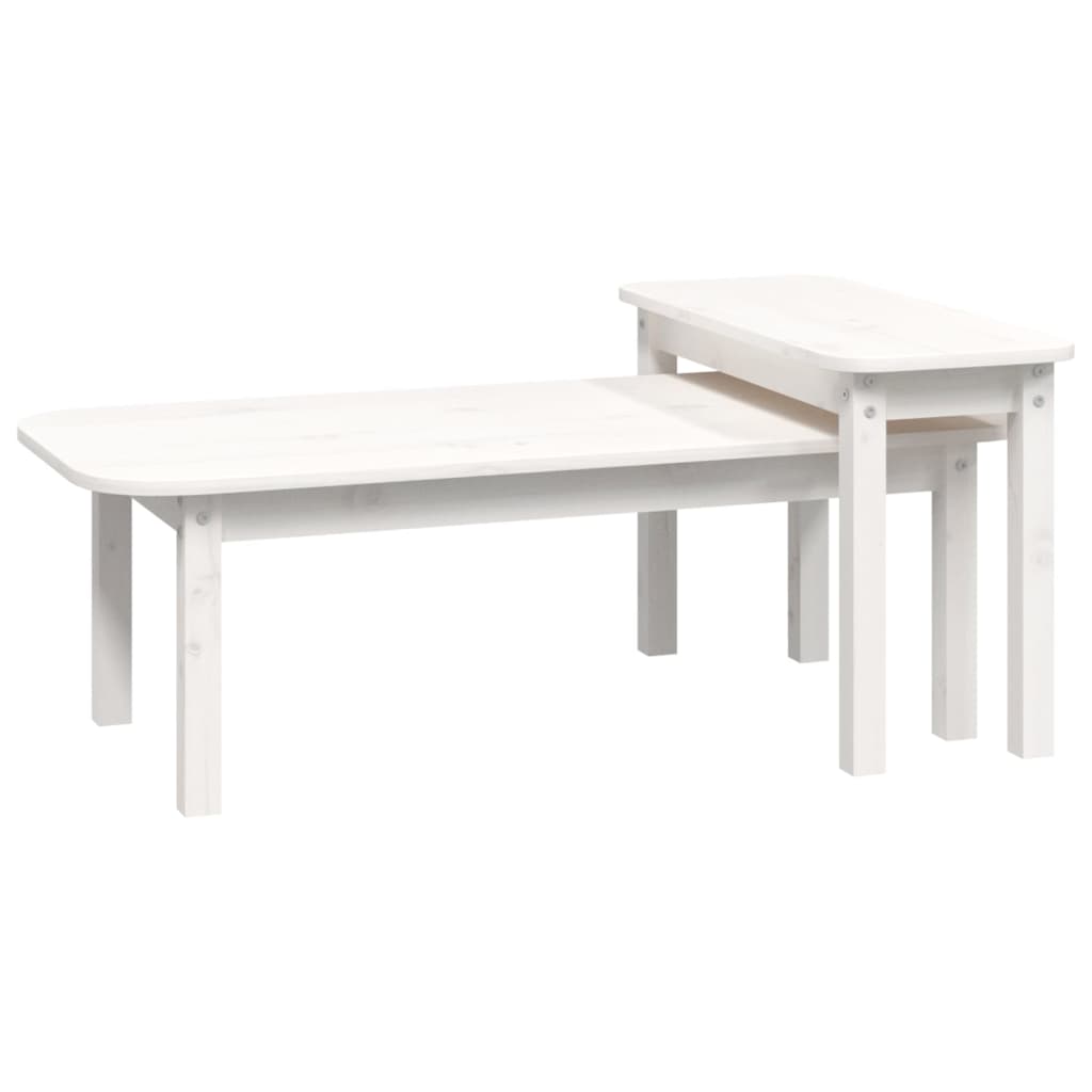 Salongbord 2 stk hvit heltre furu