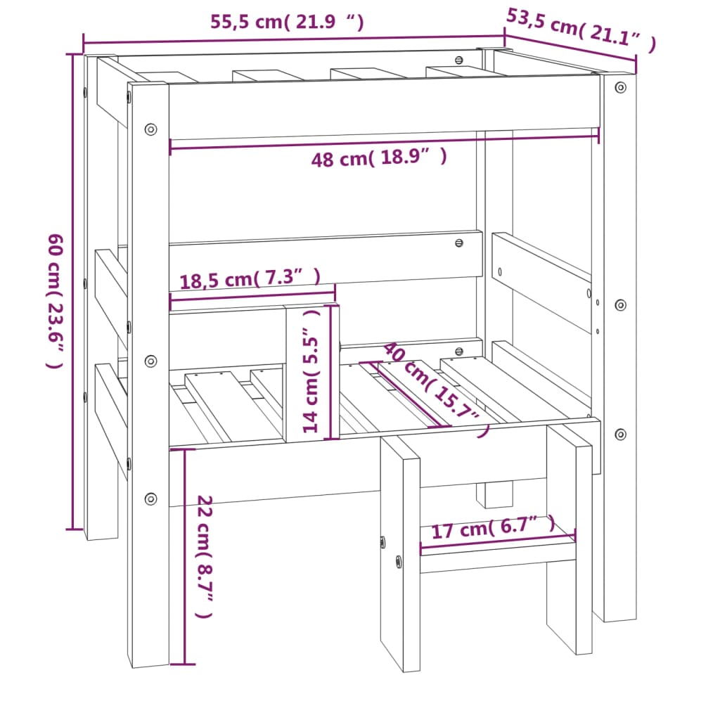 Hundeseng hvit 55,5x53,5x60 cm heltre furu