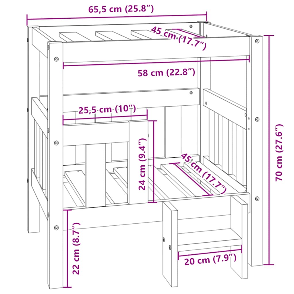 Hundeseng 65,5x50,5x70 cm heltre furu vidaXL